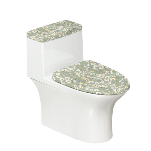 Polyester Daisy Pattern Bathroom Toilet Cover Set 2 Pieces