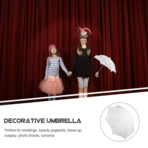Guarda-chuva decorativo branco com detalhes em renda e aço, pacote com 1 unidade, 48 cm (19 polegadas). 2