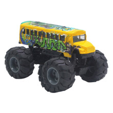 1 stuk schoolbus monstertruck speelgoed, gegoten metalen auto met grote wielen en terugtrekmechanisme, groen/geel, geschikt voor kinderen vanaf 3