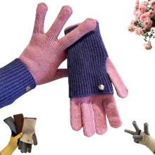 Maillard Two-Way Knit Gloves, Color Block Knit Wool Convertible Mittens with Touchscreen Tips for Men and Women