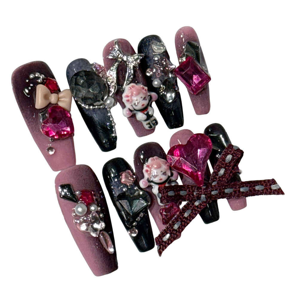 Dachuang Beauty (Xs) Pink Black Gradient False Nails For Women