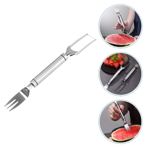 Watermelon slicer fork 2-in-1 metal fruit cutter