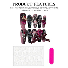 (L) Pink Black Gradient False Nails for Women