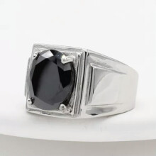 Bague unisexe ronde en acier inoxydable argenté avec pierres multicolores - Noir - Taille 7