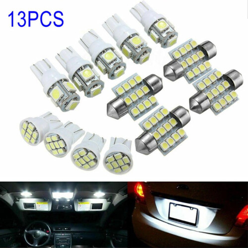 Set di 13 lampadine a LED bianche per interni auto, plafoniere e targa.