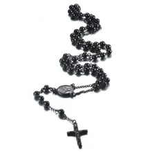 Női, férfi, rozsdamentes acél, Jézus Krisztus kereszt medál nyaklánc, rózsafüzér lánc - fekete, 30 hüvelyk * 8 mm