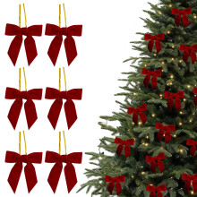 Conjunto de 6 Laços de Natal de Veludo Vermelho (12 cm), com Presilha Metálica na Parte Traseira, Reutilizáveis para Decoração de