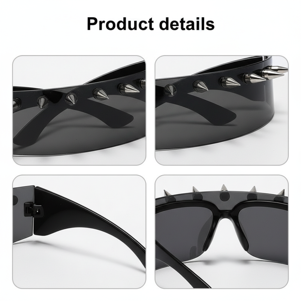 Dachuang Beauty Black/Gray (10 Studs Gray) Punk Sunglasses Uv400 Unisex Lightweight Party Wear