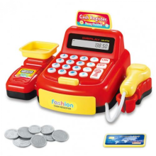 Pretend Play Calculator Cash Register Toy for Kids with Play Money & Credit Card for Boys Girls Early Education & Gifts(Red)