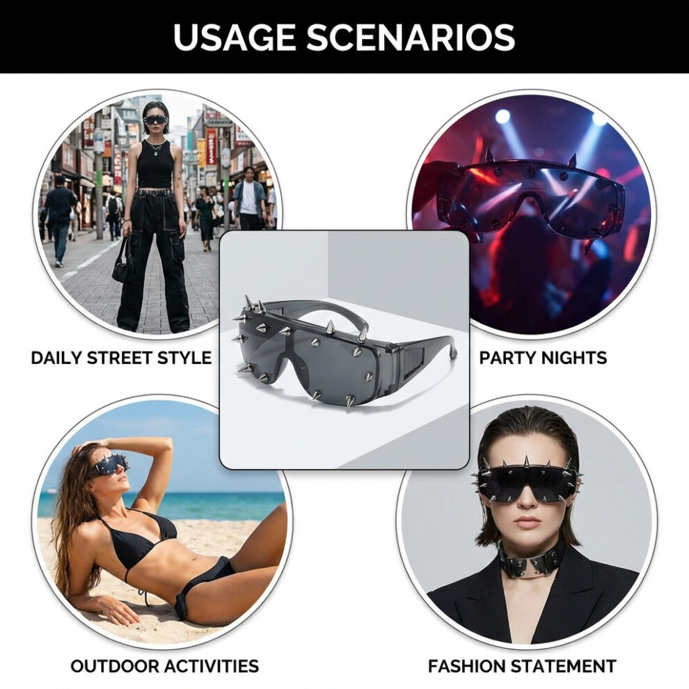 Dachuang Beauty Black/Gray (21 Studs Gray) Punk Sunglasses Uv400 Unisex Lightweight Party Wear