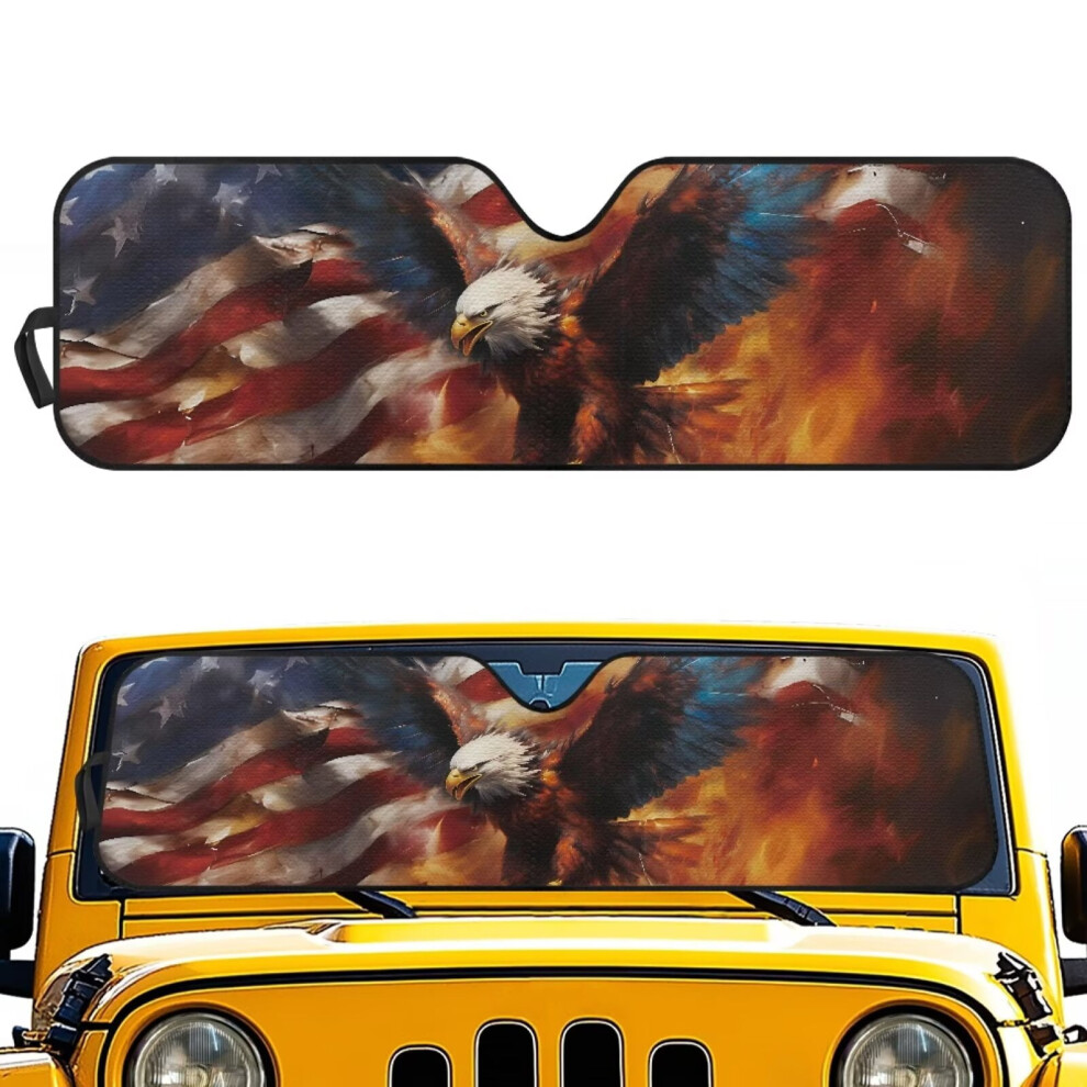 Fire Bald Eagle Flag Windshield Sunshade Compatible With Wrangler Rubicon/Sahara Tj/Jk/Jku 2&4 Door Â Uv Protection & Cooling 9122141094609