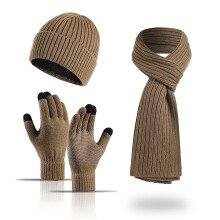 3-Pack Winter Gloves, Touchscreen Beanie & Extra-Long Scarf for Men/Women – Thermal Fleece Lined, Brown
