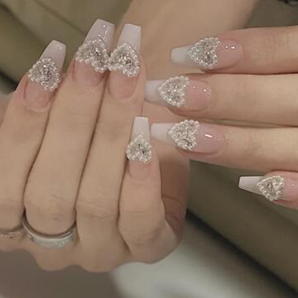 Reach-Tools Peach (Jp1315) 24Pcs Heart Pearl Acrylic Fake Nails