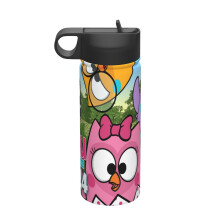 Bubu And The Little Owls Kids Insulated Water Bottle, 18 oz Stainless Steel Vacuum Cup with Straw – Leakproof, BPA Free, Compatible with Kids
