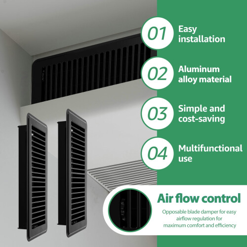 2Pcs 10" Heavy Duty Aluminum Floor Vent Covers, Rust-Proof & Adjustable, Compatible with Floor/Ceiling/Wall 2