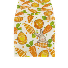 Easter Table Runner with Bunnies & Eggs – Spring Floral Linen, Washable & Reusable, Compatible with Standard Tables