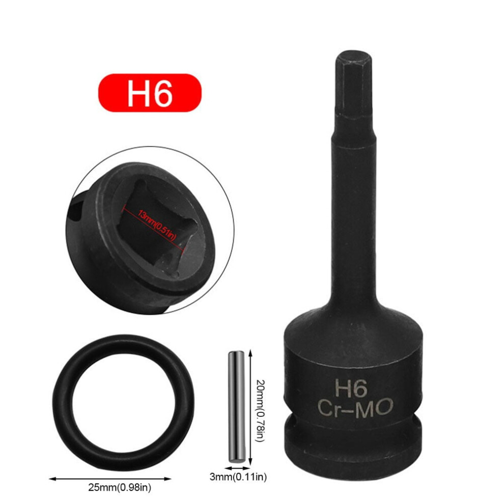 1/2 Inch Pneumatic Wrench Drive Impact-Socket Set Hex Bits Hexagon Screw Socket Lengthened H4 H5 H6 H7 H8 H9 H10 H12, H6 9065194473284