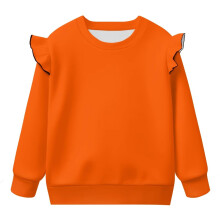 Oranje peutertrui met ruches op de schouders, meisjestrui, blouse, sportieve trui met capuchon, maat 2-3