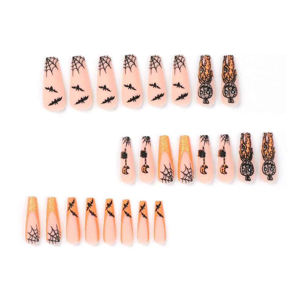 Reach-Tools Halloween Nails 24Pcs Pumpkin Bat Design
