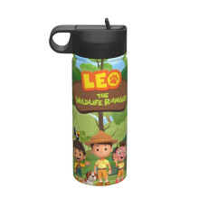 Leo Wildlife Ranger Kids Insulated Water Bottle, 18 oz Stainless Steel Vacuum Cup with Straw – Leakproof, BPA Free, Compatible with Kids