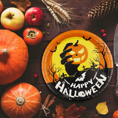 6 stk. 9 tommer Halloween paptallerkener orange sort 1