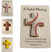 Leutsin Pocket Blessing Cross – Baseball, Football, Softball Edition, Handmade Inspirational Gift for Christian Athletes & Teams, 5.6"