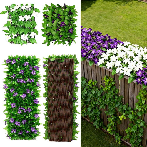Faux Ivy Privacy Screen with Flowers 2 pcs 2