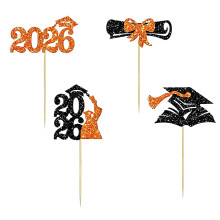 Graduation Cupcake Toppers Glitter Diploma Cap 24 Pack