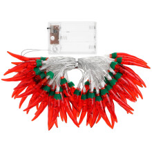 Chili Pepper LED String Lights for Decoration Red Plastic 5 Meter Long Battery Operated