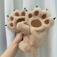 Knitted Winter Gloves Cute Bear Claw Gloves Soft Knit Liner for Running Driving Cycling Working, Christmas Gifts for Women, Khaki
