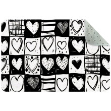 Doodle Checkerboard Texture and Hearts Small Area Rug, Non-Slip Door Mat Indoor Floor Mat, Washable Kitchen Rug Entrance DMat for Bedroom Living Room