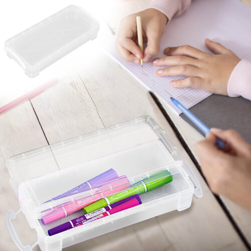 Large Capacity Clear Pencil Box (3.9x8.3x1.5"), Snap-Tight Lid, Stackable & Durable – Compatible with School/Office Use