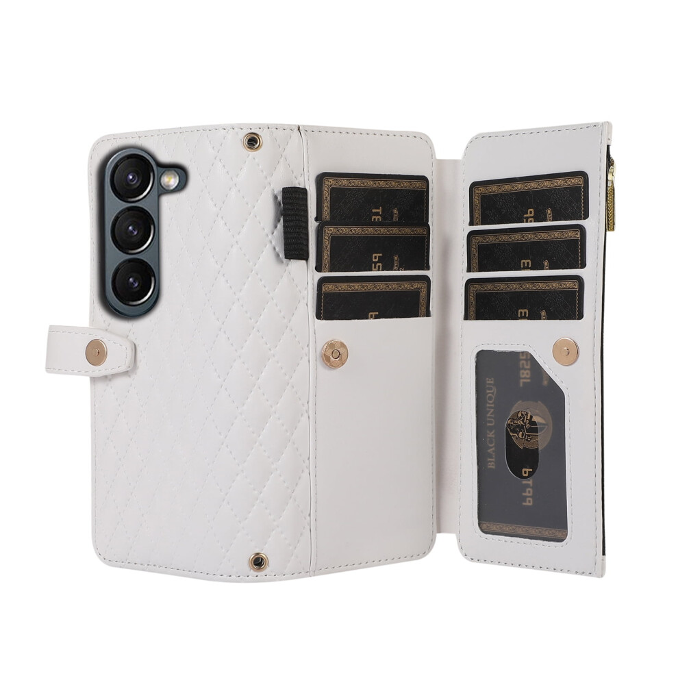 Tech Circle Wallet Case For Samsung Galaxy Z Fold3—Compatible With Z Fold3, Kickstand, 9 Card Slots, S Pen Holder, Shoulder Strap & Lanyard, White 9401284784029
