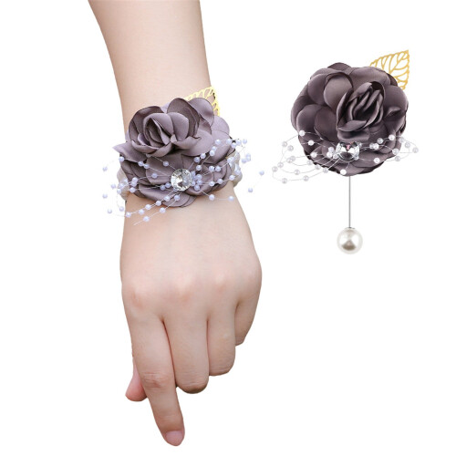 Rose Wrist Corsage with Artificial Pearls for Beach Wedding 1
