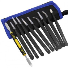 10Pcs Stainless Steel Tweezers Set Anti-static Esd Maintenance Tools With Disassembly Crow Bar Canvas Bag
