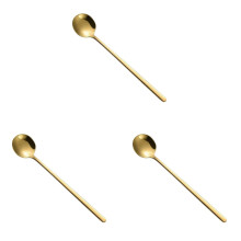 Juego de 3 cucharas de acero inoxidable con mango largo para remover café, postres y bebidas – Duraderas, con bordes lisos, ideales para la cocina
