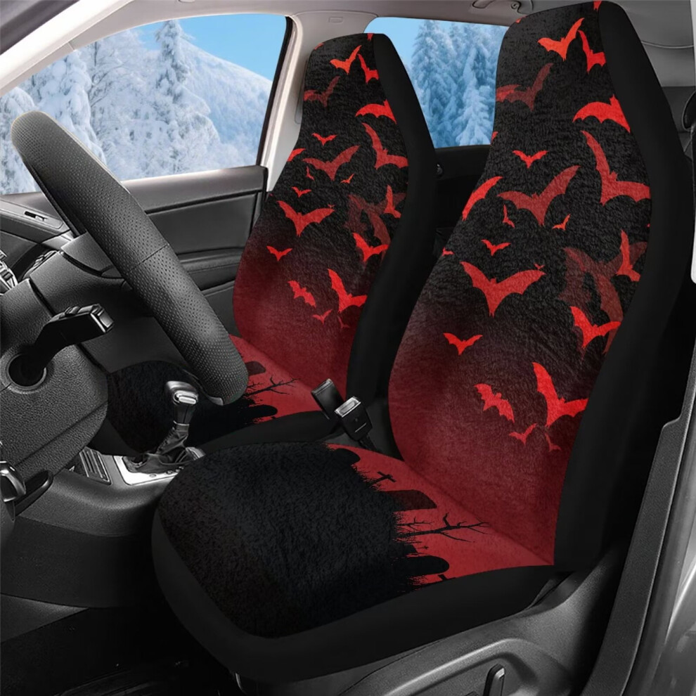 Flurry Bat Print Car Seat Covers (Front 2-Piece Set), Universal Fit, Compatible With Most Cars Red 9097180868897