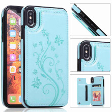 For compatible with iPhone 7 / compatible with iPhone 8, Retro Flower Patterned PU Leather Back Card Wallet Flip Stand Cover,mint