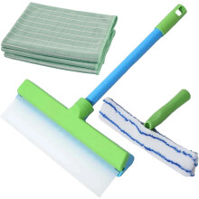 Raznave Squeegee Kit, 3-in-1 Recyclable Silicone Window Cleaner with Microfiber Scrubber – Wet/Dry, Compatible with All Glass
