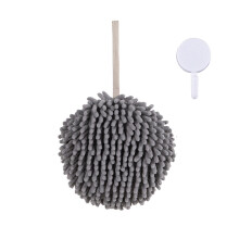 Fuzzy Ball Hand Towels, Microfiber Chenille with Hanging Loop, Soft Fast-Drying Decorative Bath Towels (Grey)