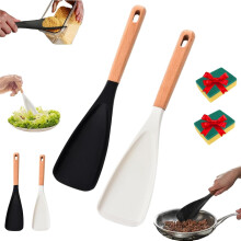 Icefavor 2-in-1 Silicone Spatula Spoon, Heat Resistant, Matte Finish, Wood Handle – Compatible with Nonstick Cookware