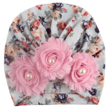 Autumn soft and cute newborn baby hospital hat flower pearl design girl hat baby hat turban elastic hat