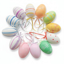 12 Pcs Easter Hanging Eggs, Colorful Plastic Easter Egg Hanging Ornaments, Decorative Hand Painted Ball DIY Crafts Tree Ornaments for Decoration