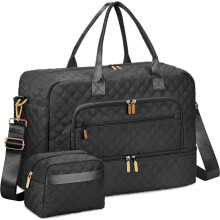 Large Travel Duffle Bag for Women – Carry-on Weekender with Toiletry & Shoe Compartments, Compatible with Gym/Business Trips (Black)