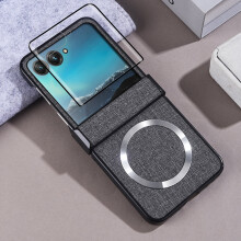 for Motorola Moto Razr Plus 2025/2024 Magnetic Case with Screen Protector, Compatible with MagSafe, Slim PU Leather Shockproof with Hinge Cover,Gray