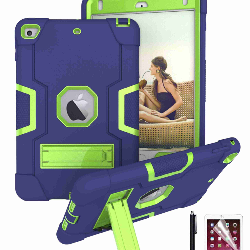 Compatible With Ipad Mini 5 & Mini 4 (2019/2015, 7.9") Â Shockproof 3-Layer Rugged Case With Kickstand & Hd Screen Protector Â Navy + Olivine Blue 9401284784630