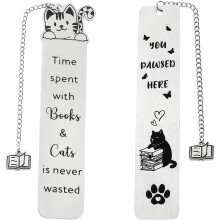 2pcs Cute Cat Bookmarks – Pawsed Here Book Lover Gift for Women, Compatible with All Books