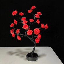 Lámpara de mesa con forma de rosal – Lámpara de mesa bonsái de 24 LED, funciona con pilas o USB, ideal para la decoración de San Valentín.
