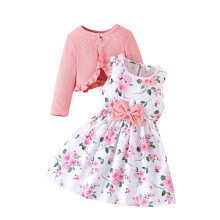 Pink Girls 2-Piece Floral Dress and Ruffled Cardigan Set Easter Spring Party Outfit Machine Washable Kids to Kids 2-11 Years,Size 4-5T