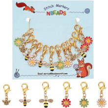 12pcs Bees Daisy Stitch Markers, Enamel Alloy, Removable Lobster Clasp – Compatible with Knitting, Crochet, Weaving, Sewing, Quilting